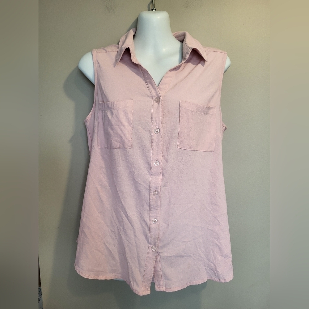 Sleeveless Pink Button-Up Women's Tank , Size Medium